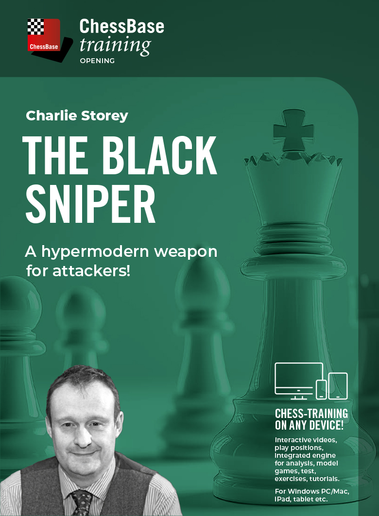 Storey: The Black Sniper - A hypermodern weapon for attackers! Grünes Cover mit Schachkönig, Figuren und Porträtfoto