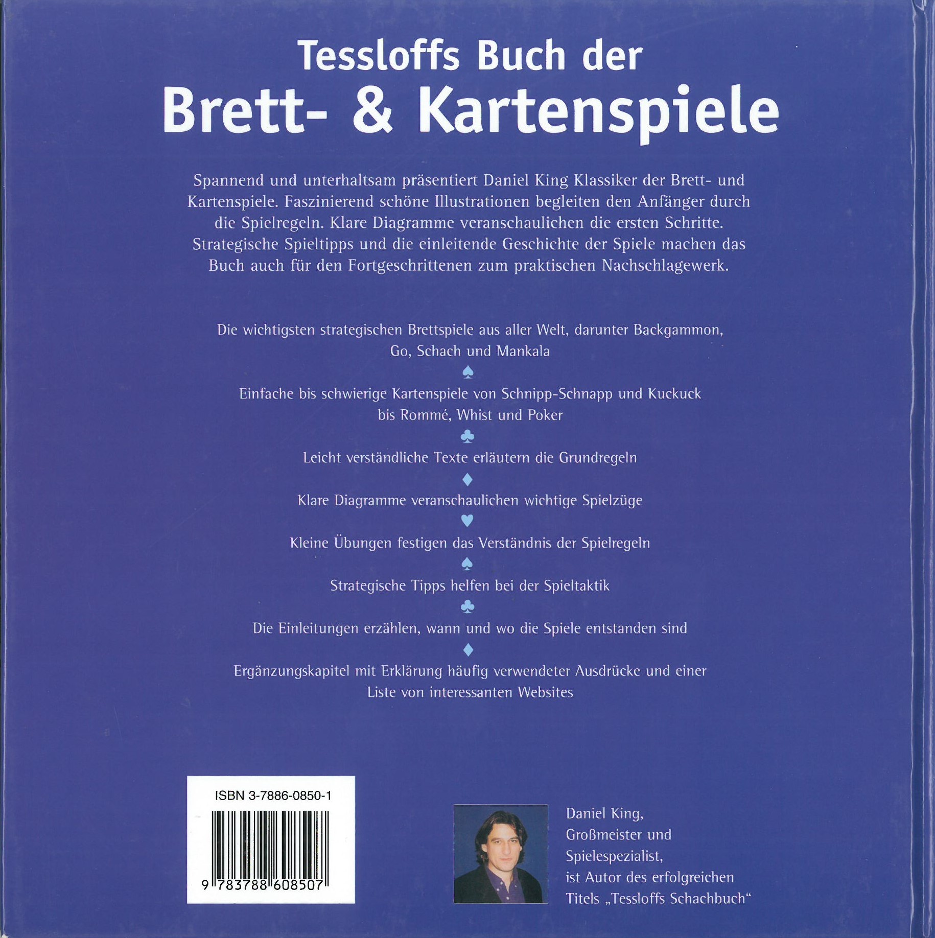 Blaue Buchrückseite mit Text, Kurzbeschreibung und Barcode