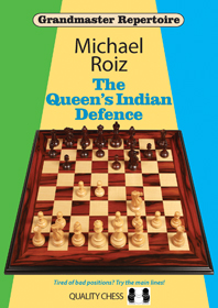 Buchcover mit Schachbrett und Titel Queen's Indian Defence