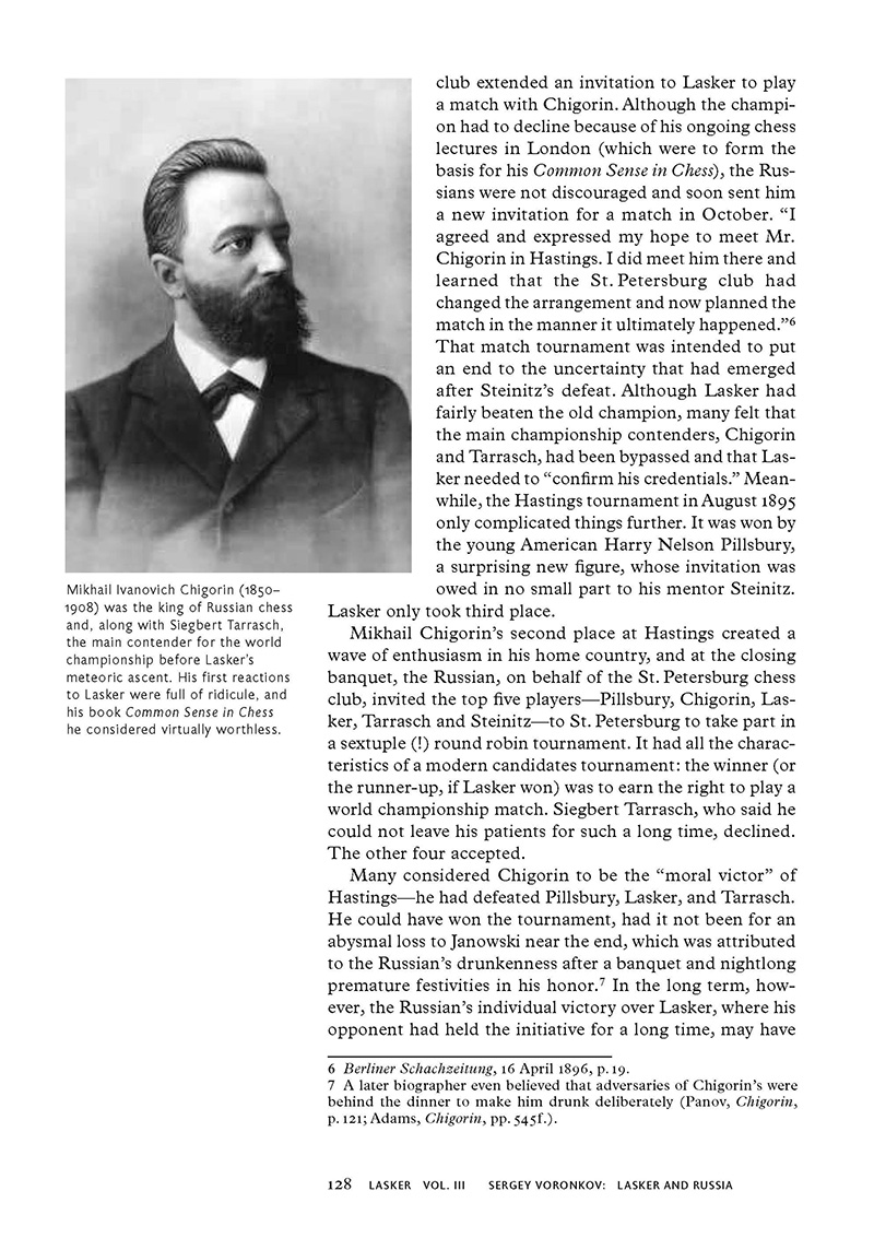 Forster_Lasker_128EcDG3Kod78VZC Mikhail Chigorin Porträt auf alter Buchseite