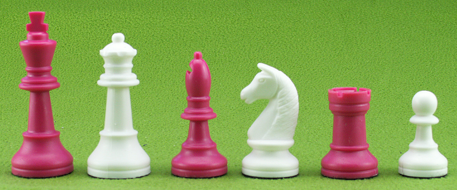 Schachfiguren pink / weiß – Holzkasten
