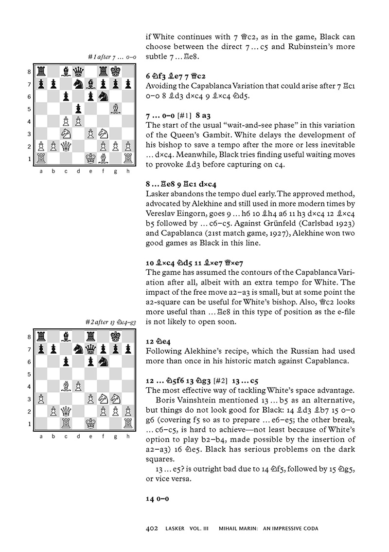 Forster_Lasker_402 Schachdiagramme und Zugnotation auf Buchseite