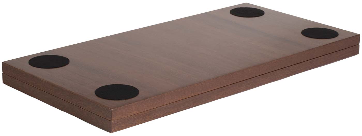 Schachbrett Champion faltbar Rechteckige braune Holz-Präsentationsplatte / Podest mit vier runden schwarzen Filzauflagen, flaches Display für Dekoration oder Geräte