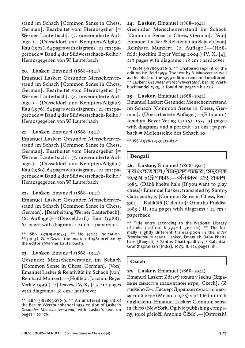 Forster_Lasker_327 Seite aus Katalog: mehrere Einträge zu Emanuel Lasker