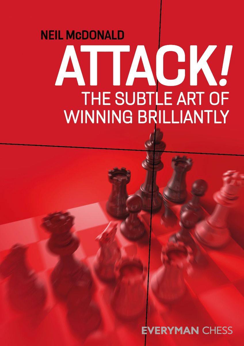 Rotes Buchcover mit Schachfiguren und Titel 'ATTACK!'