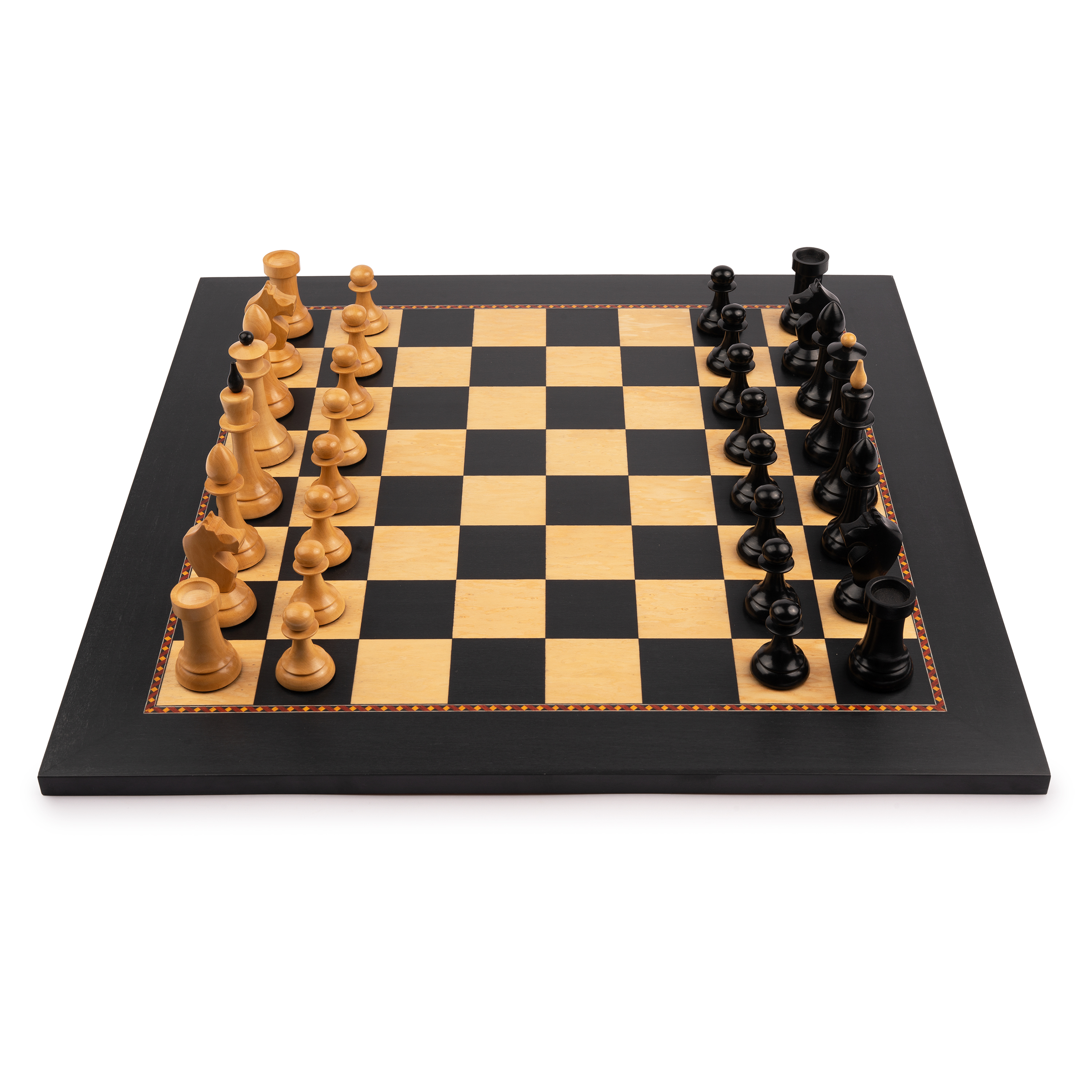 Schachset Queen´s Gambit de Luxe Schachbrett mit schwarzen und hellen Holzfiguren
