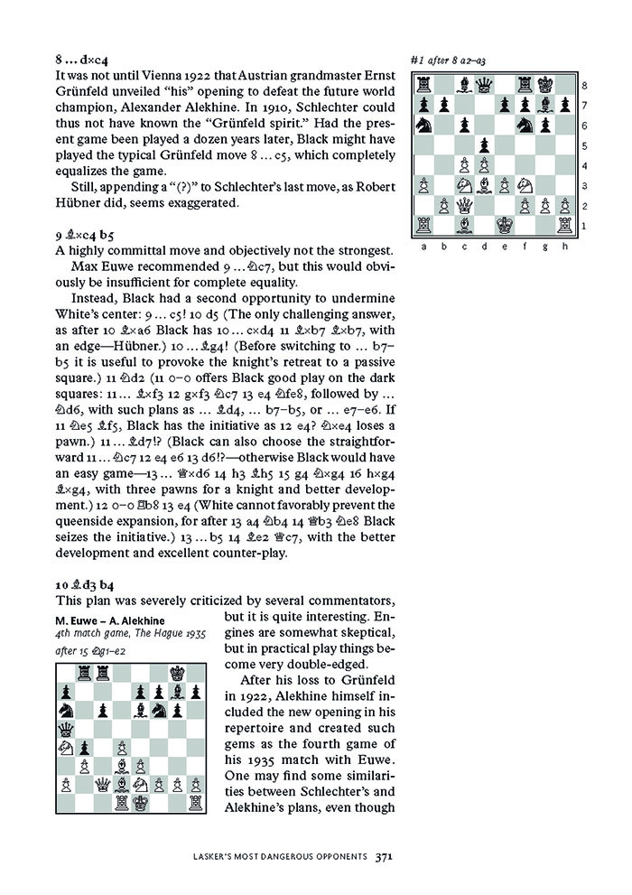 Lasker-Negele_Seite_15 Buchseite über Grünfeld-Eröffnung mit Schachdiagrammen