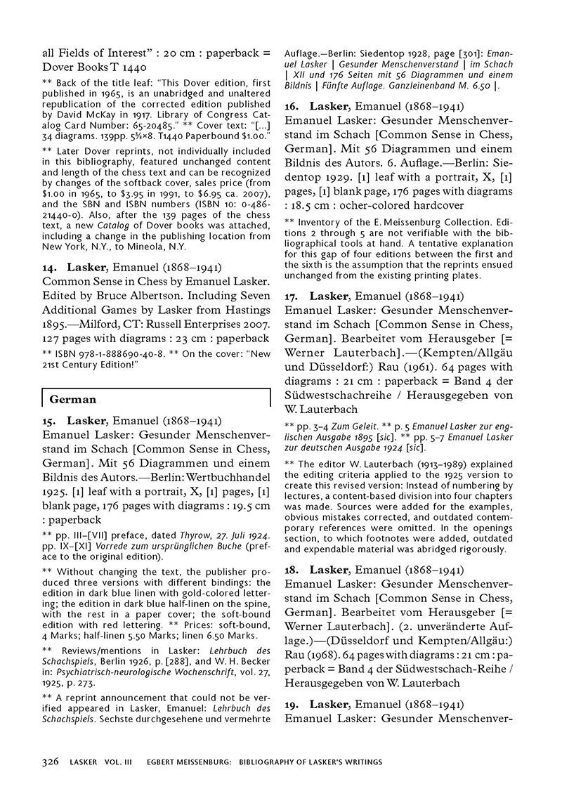 Forster_Lasker_326QQuNxeaSXjdB2 Gescannte Buchseite mit Bibliographieeinträgen zu Lasker
