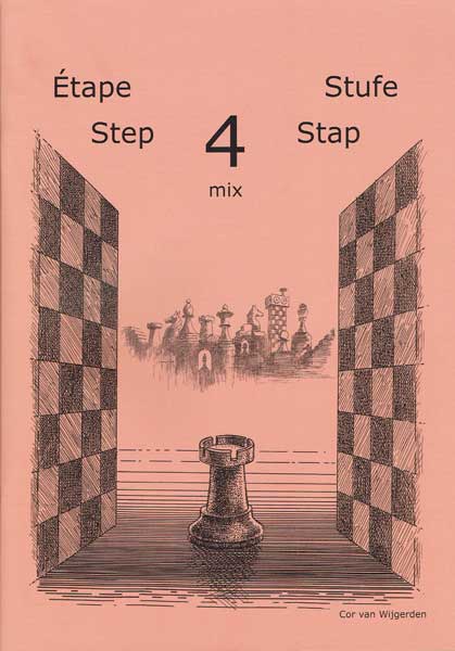 stufe4mix Buchcover: Turm vor Schachbrett-Wänden, Titel 'Step 4 mix'