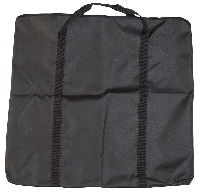 Schwarze quadratische Tragetasche aus robustem Polyester mit Reißverschluss und zwei Tragegriffen, geeignet für faltbare Stühle oder Sitzkissen