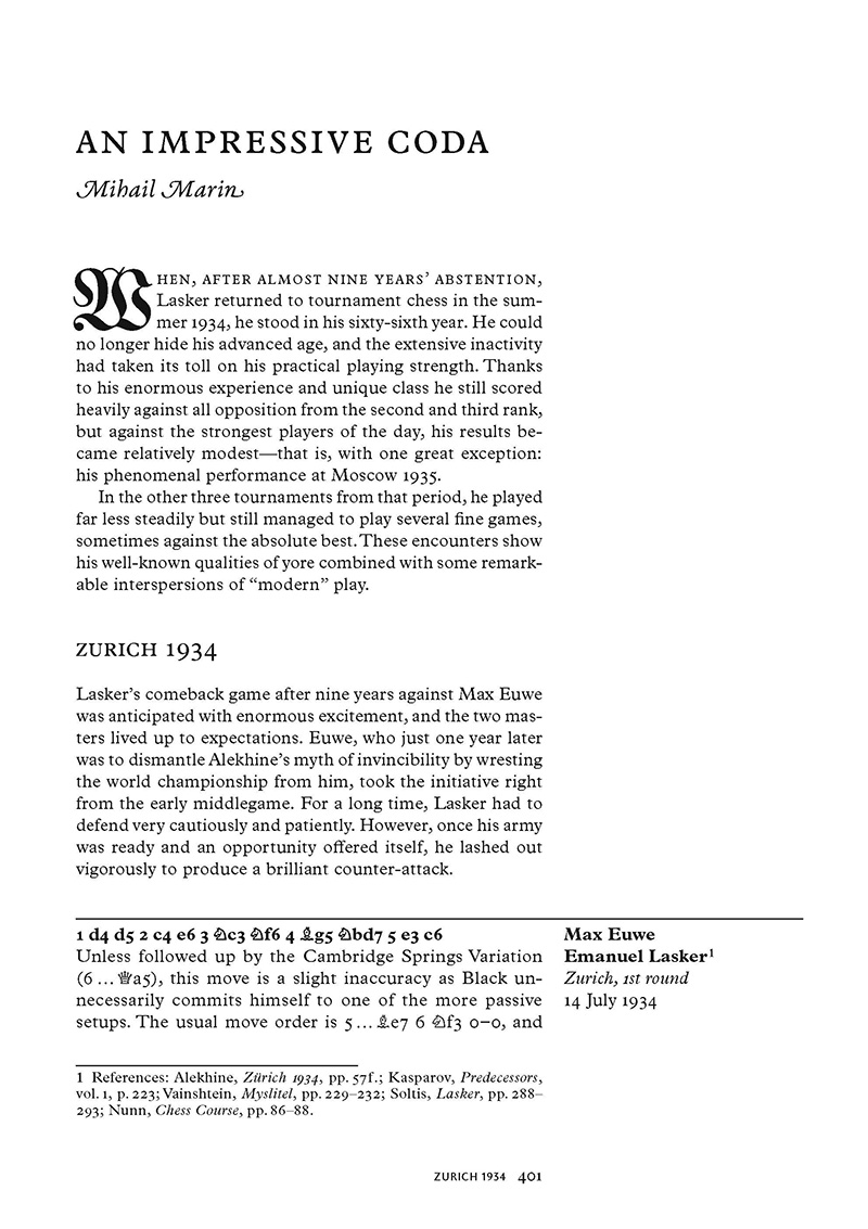 Forster_Lasker_401 Buchseite mit Überschrift, Text und Schachnotation