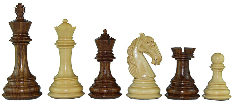 Figuren-Colombian-Palisander Nahaufnahme von hellen und dunklen Holz-Schachfiguren