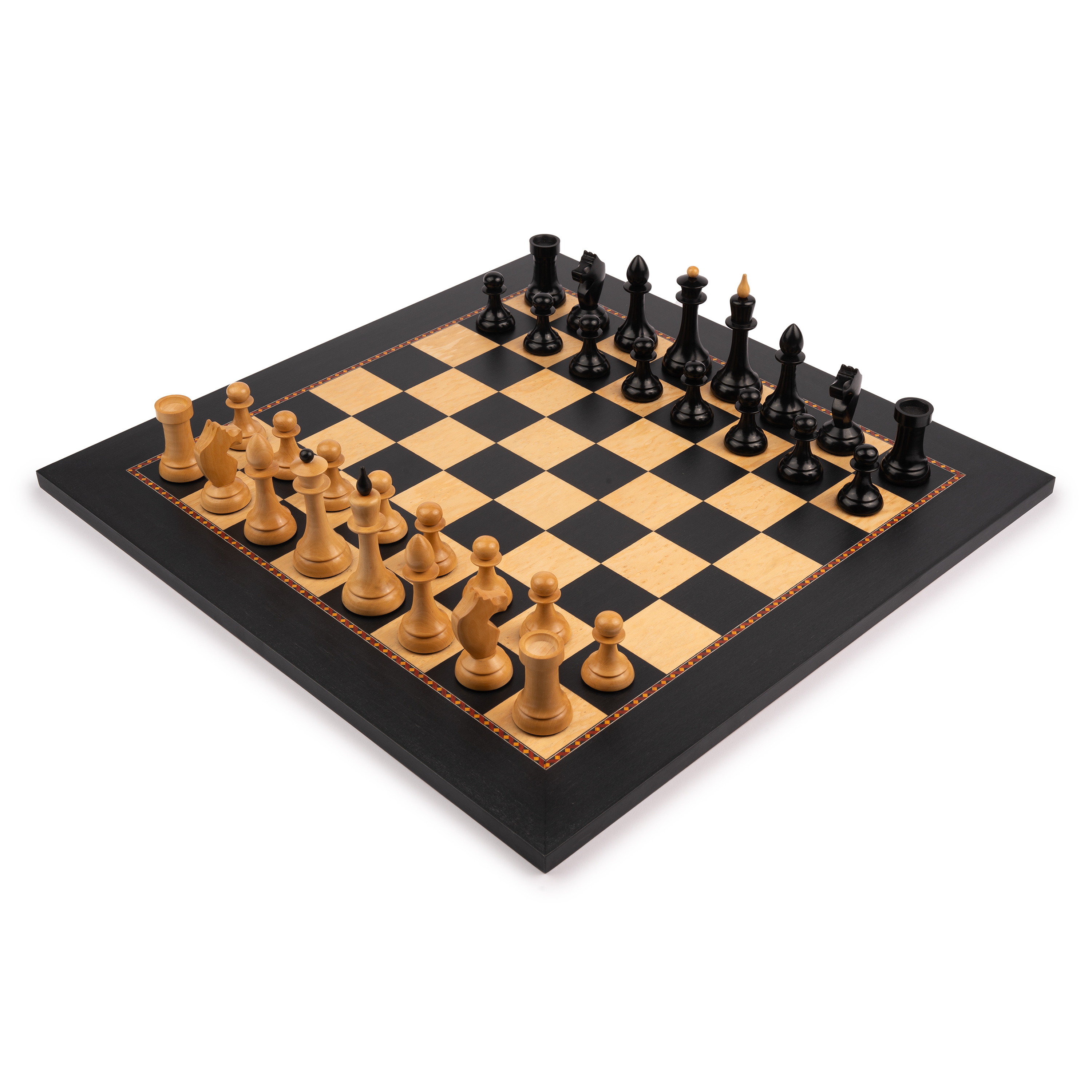 Schachset Queen´s Gambit de Luxe Holz-Schachbrett mit Staunton-Figuren in Startaufstellung